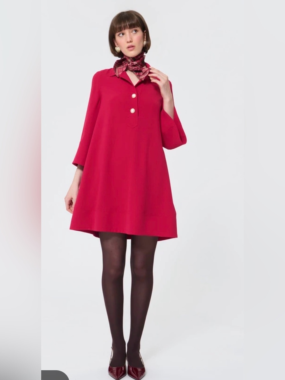 Tara Jarmon Paris Robe Ross red in fluid crepe